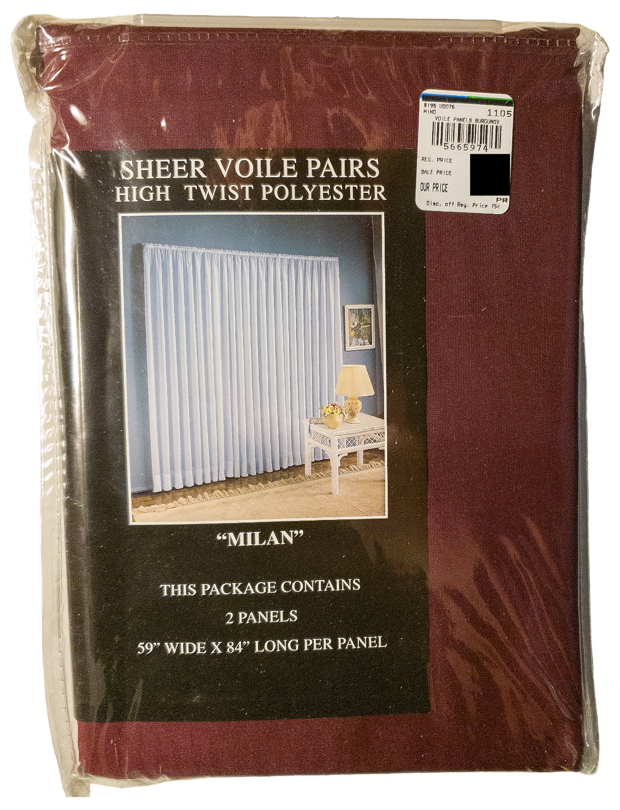 (2-Pack) United Curtain MILAN 59″ x 84″ (Burgundy) Solid Sheer Voile Panels NEW!