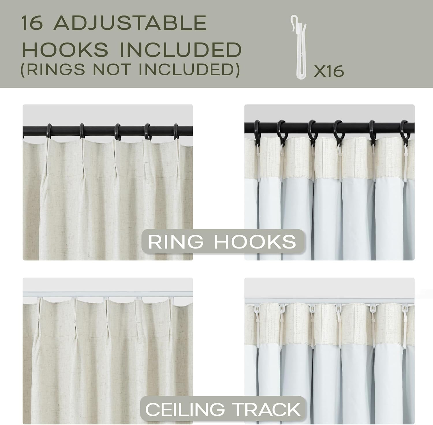 Extra Long Linen Blackout Curtains 92″ for Bedroom Living Room – 2 Panels Set