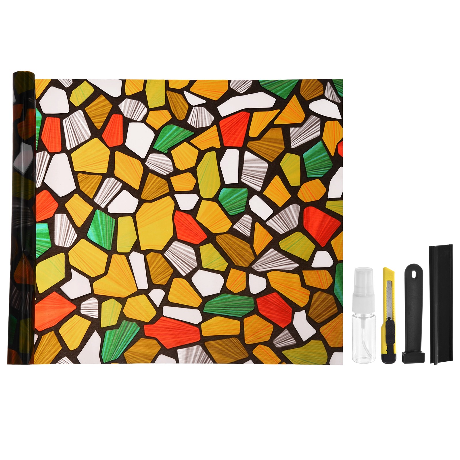 Colored Stone Pattern Stained Glass Window Privacy Film 39.4″x11.8″ Static Cling