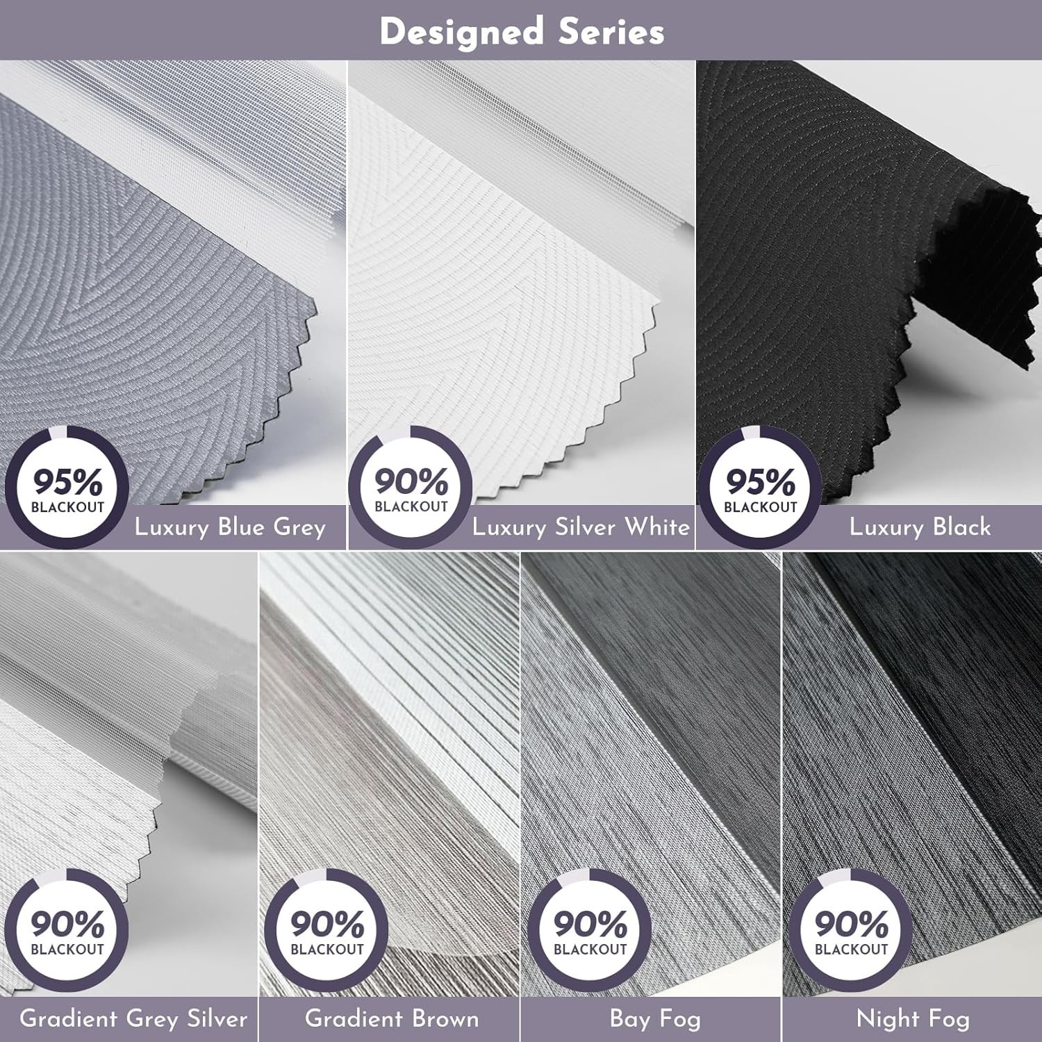 Luxurious Zebra Blinds Sample Collection – 100% Blackout Cordless Window Shades