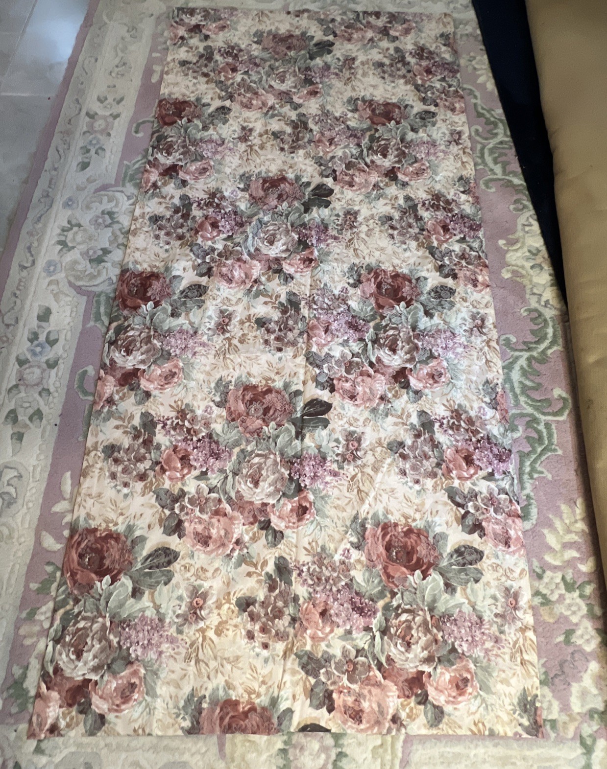 2 Vtg Croscill Cotswold Floral Brocade Lined Curtain Panels 40”Wx84”L
