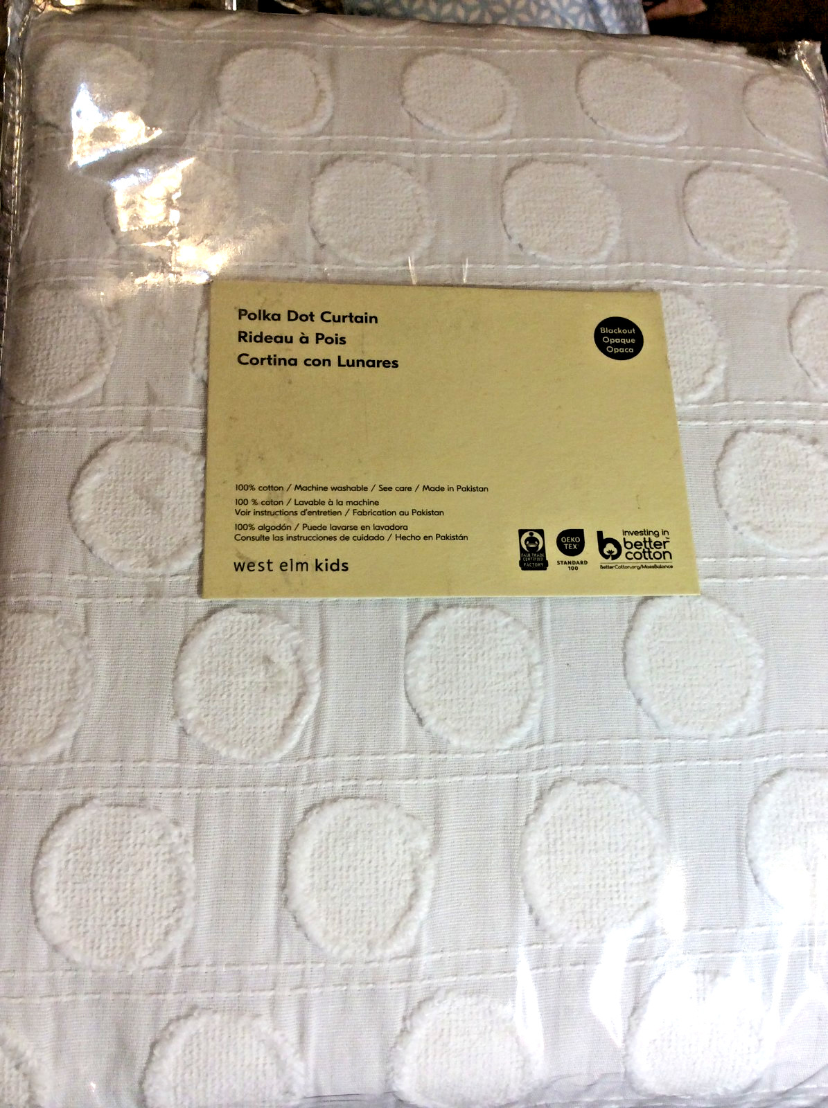 West Elm Kids Two (2) Polka Dot Blackout Curtains 48×96 White NWT! 100% Cotton