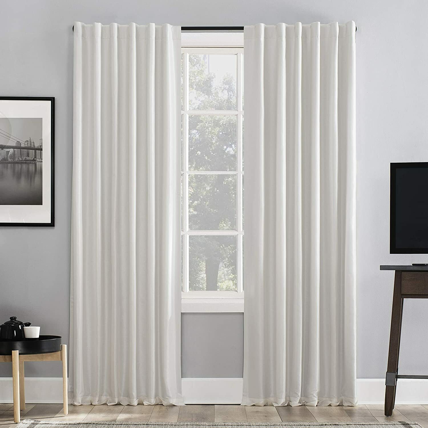 Sun Zero 84″ Evelina Back Tab Blackout Window Curtain Panel – Pearl White