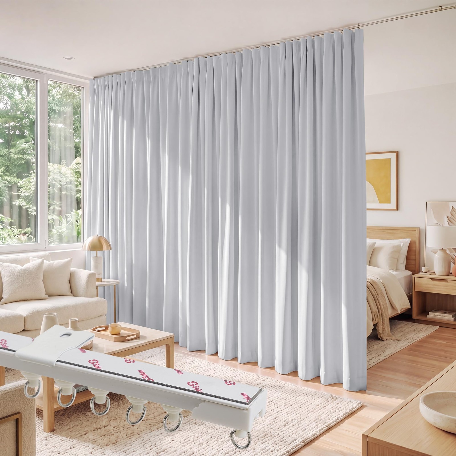 RYB HOME Closet Curtain Blackout Room Divider Grayish White W60 x L84