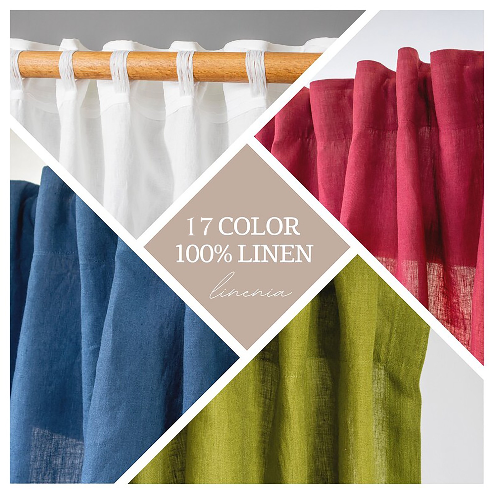 RUFFLED Linen Curtains with rod pocket 17 COLOR 100% Natural European Linen Farm