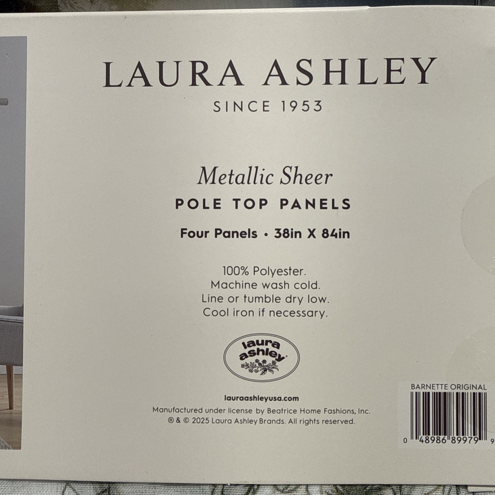 (2) Laura Ashley Hummingbird Floral Green Metallic Sheer Pole Panels 84” New~