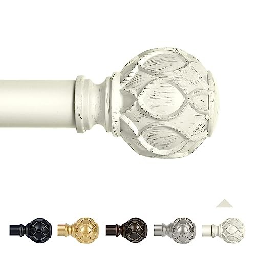 White Farmhouse Curtain Rods for Windows:18-45″ 18-45″ & 1pack Antique White