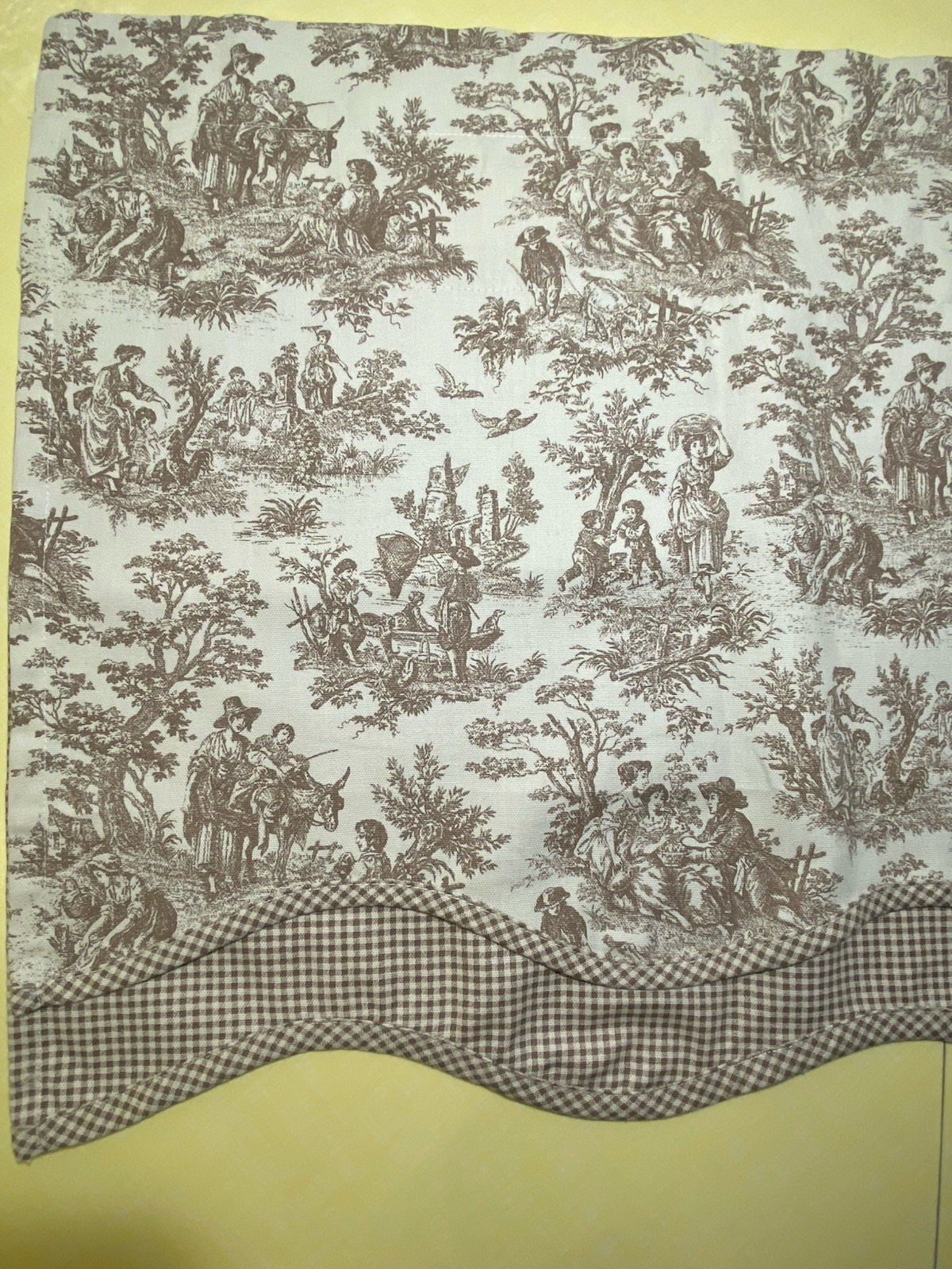 Waverly Garden Room Chocolate Brown Toile Gingham Cottage Window Valance 52×20”