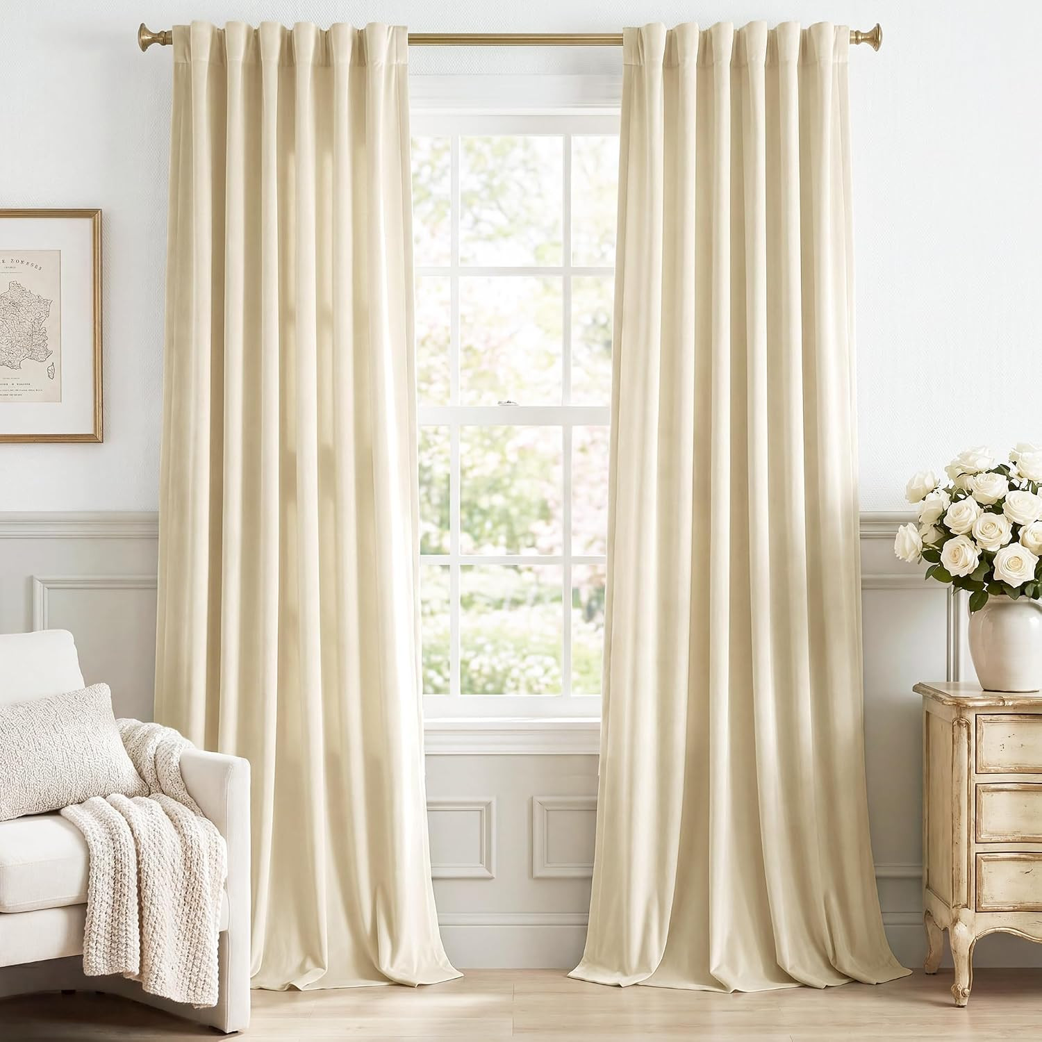 StangH Beige Doorway Curtains 84 inch Long Velvet Light Dimming Thermal Insulate