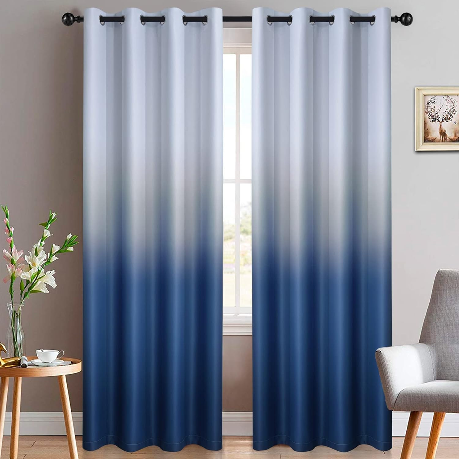 Blue Ombre Curtains Light Blocking Gradient Color Drapes Room Darkening Thermal
