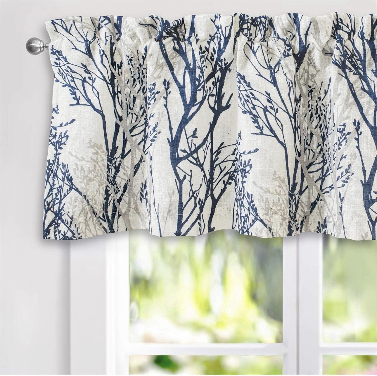DriftAway Tree Branch Linen Blend Lined Blackout Rod Pocket Valance Blue 52 x 18