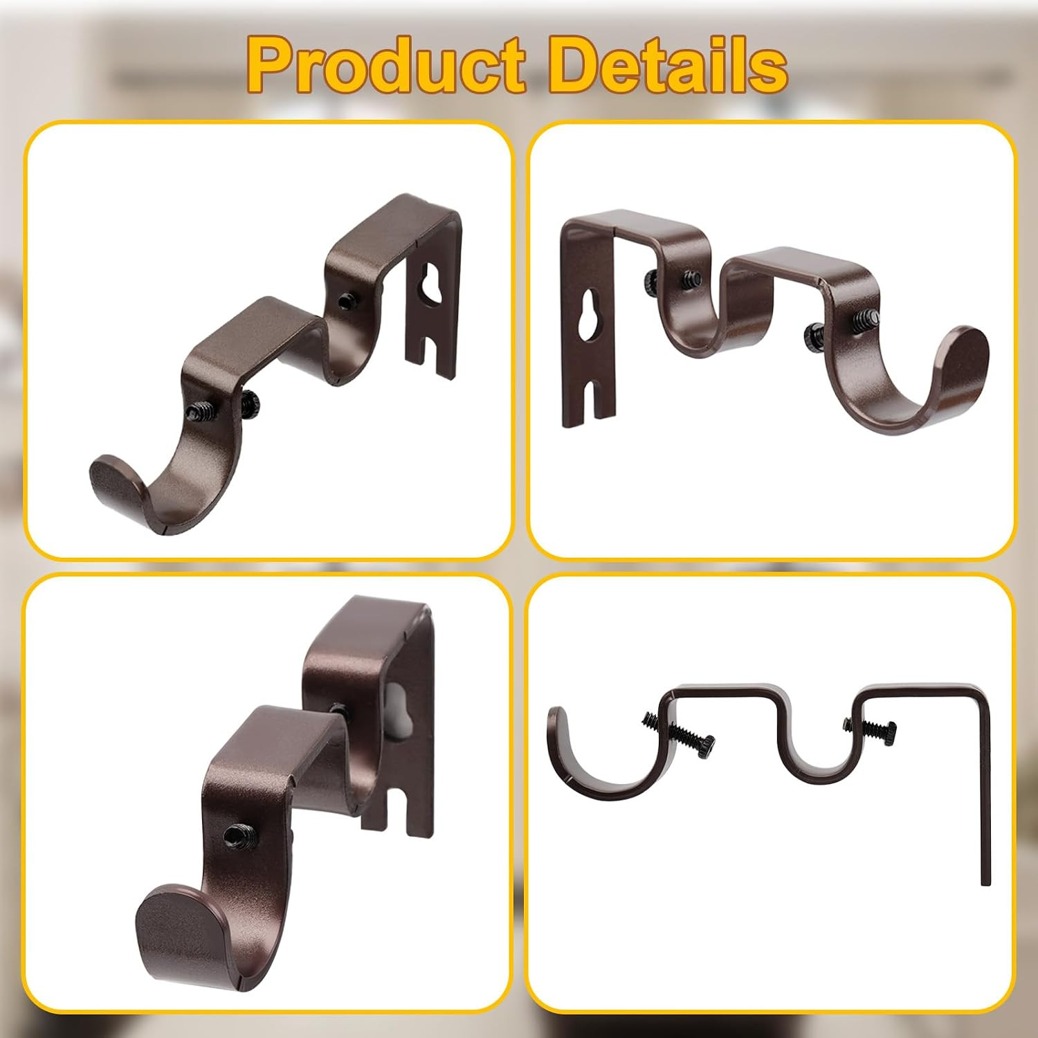Double Curtain Rod Bracket 6 Pack Metal Curtain Rod Holders for Wall Sturdy