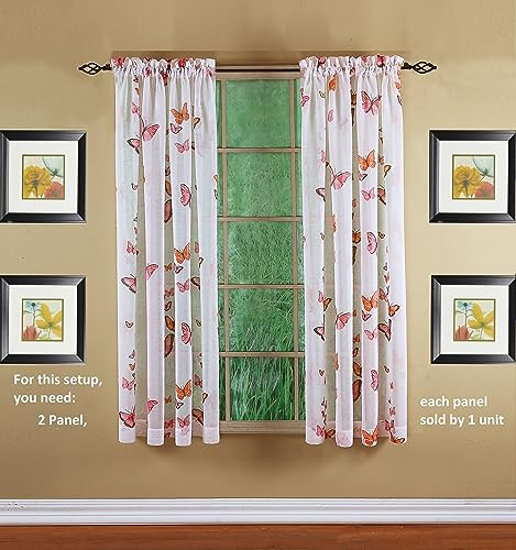 Butterflies Print Semi Sheer Panel, 63″, Pink, 54W x 63L