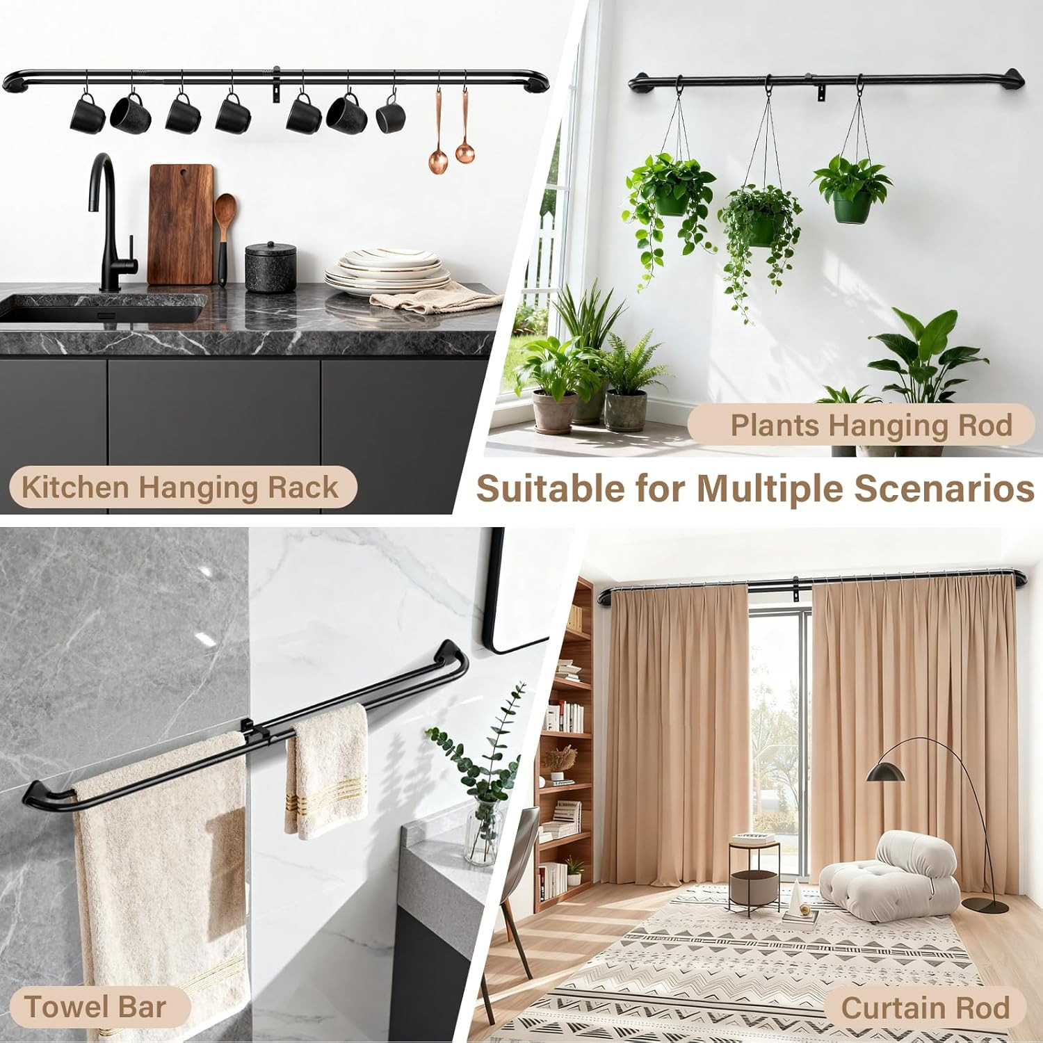 Abiglifty Double Curtain Rods 48 to 84 Inches, Wrap around Curtain Rods, Extenda