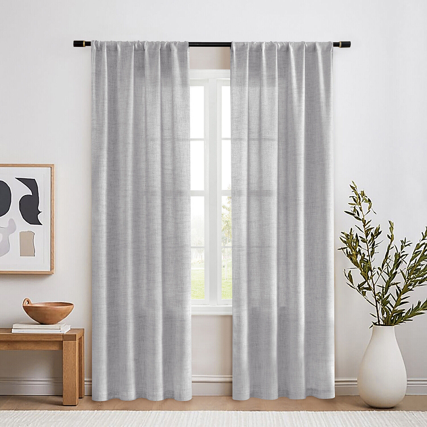 2 Panel Semi Sheer Curtains Cotton Linen Window Drapes Boho Living Room Decor