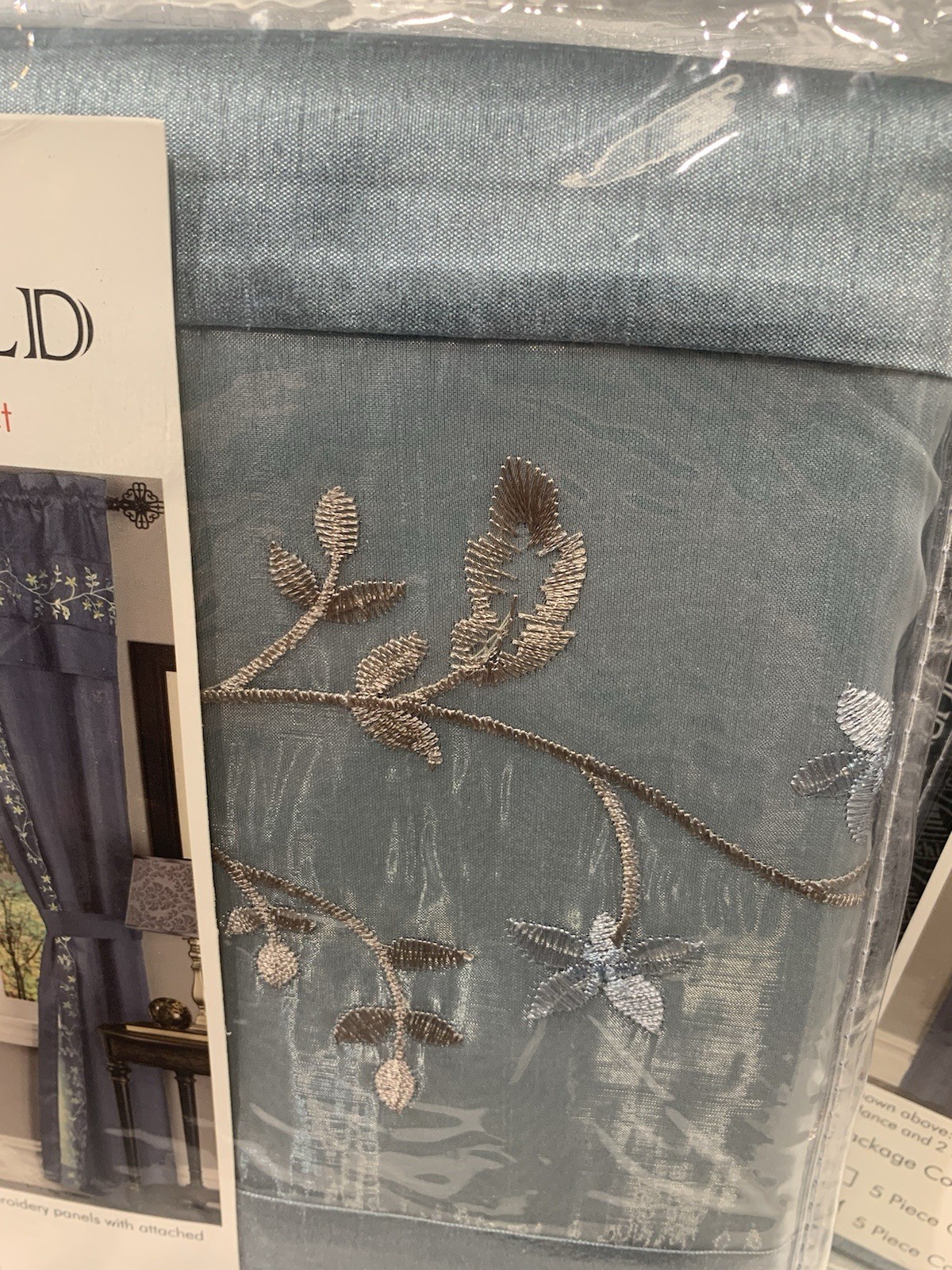 TWO SETS Fairfield Complete 5-Piece Embroidered Panel, Valance & Tieback Set