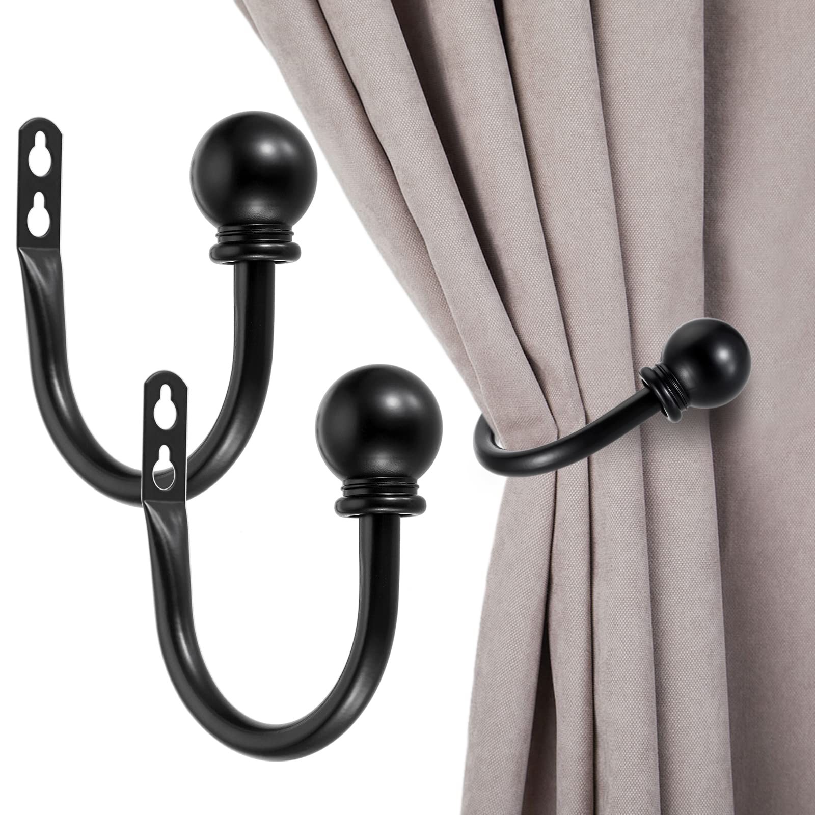 Set of 2 Metal Decorative Curtain Holdbacks Wall Mounted Drapery Tiebacks Black