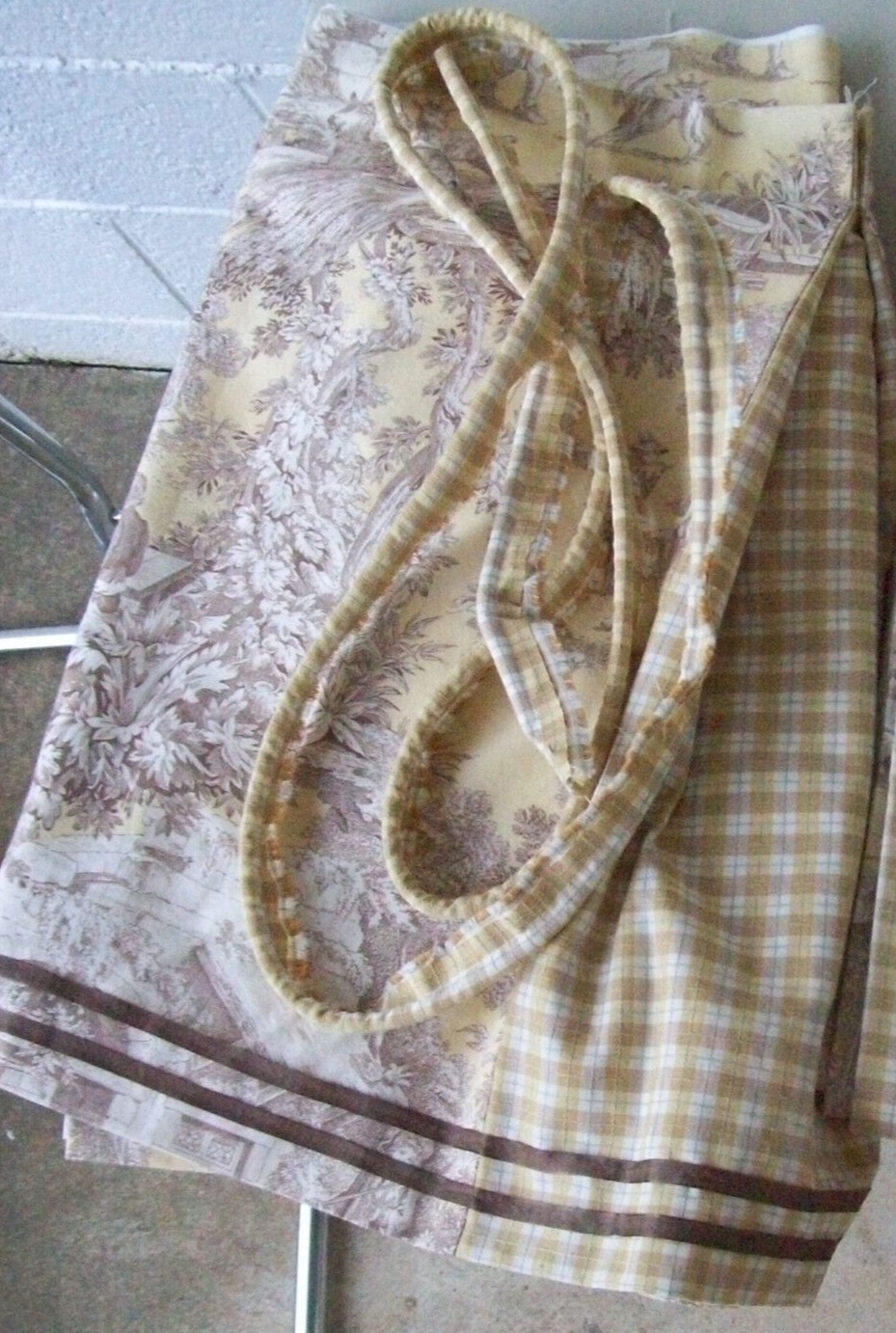 Unfinished Custom Made Toile De Jouy Valance~Ecru/Brown~Fully Lined~111″W x 22″L