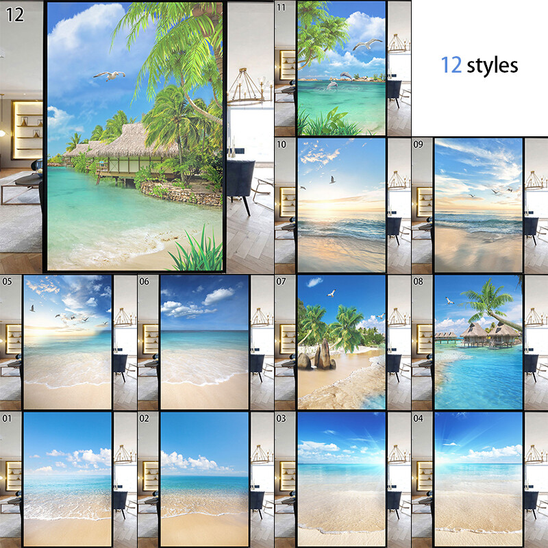 Beach&Ocean Scenery Window Film Decoration Stained Glass Sticker Decor