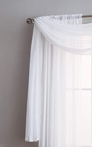 Window Scarf Curtain. Extra Long Window 54″W x 288″L (Pack of 1) White