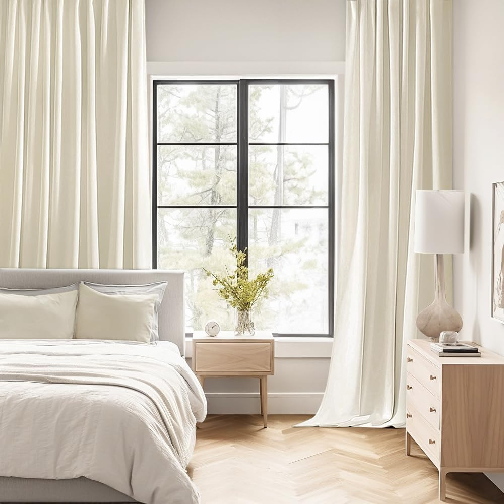 MIULEE Beige White Back Tab Blackout Curtains 63 Inch Length 2 Panels Set for Li