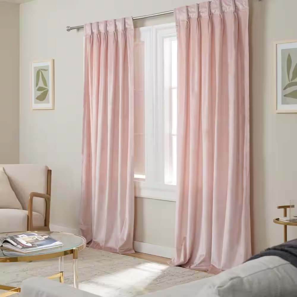 Velvet Blush Solid Light Filtering Triple Pinch Pleat / Hidden Tab Curtain, 27 I