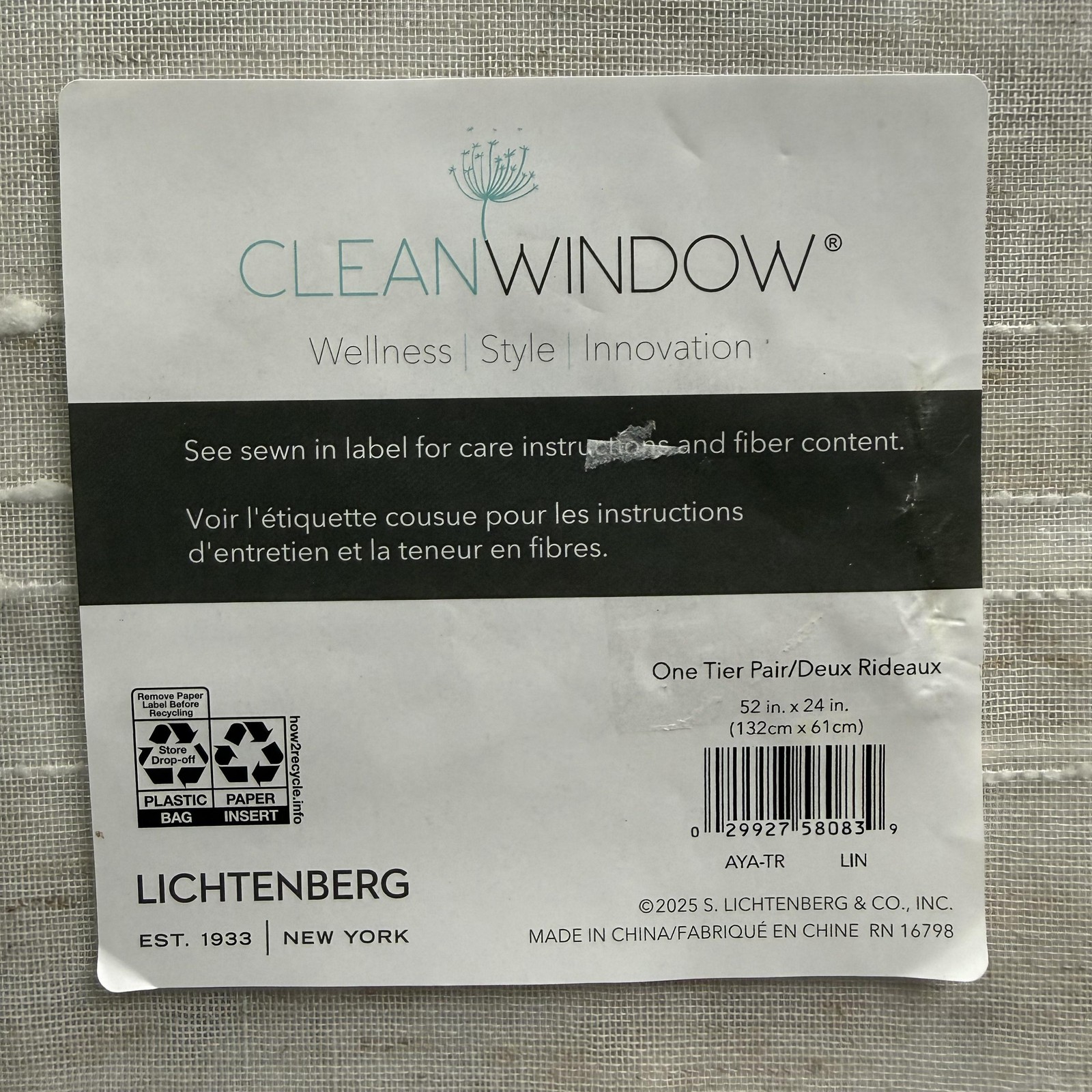 Lichtenberg Clean Window Cafe Tier Curtains 52×24 Beige Striped Textured New