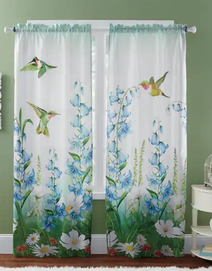 Beautiful Bright Hummingbird Curtain Set 2 Panels Great Gift New Sealed