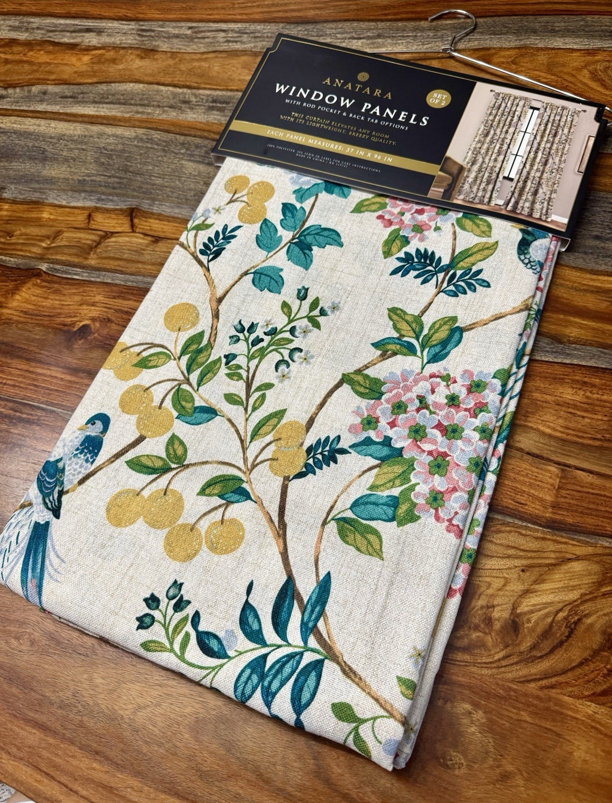 Anatara Birds & Flowers Curtains 37x 96 Window Panels Drape Floral Set Of 2