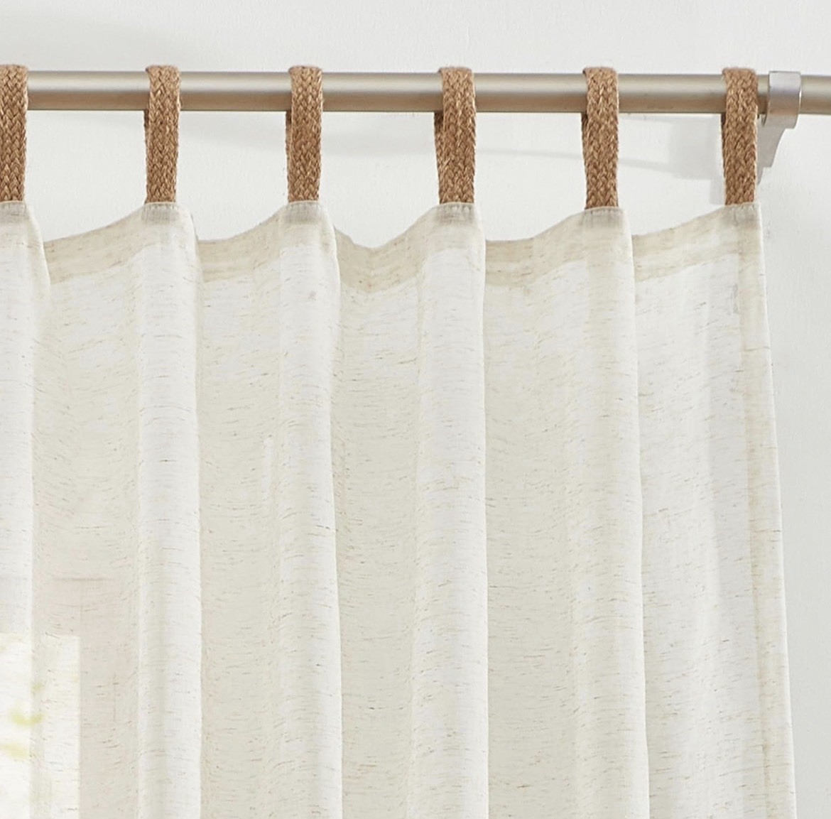LENA BURLAP SHEER FLAX LINEN TAB TOP CURTAINS 2 PANELS BOHO BOHEMIAN NWT