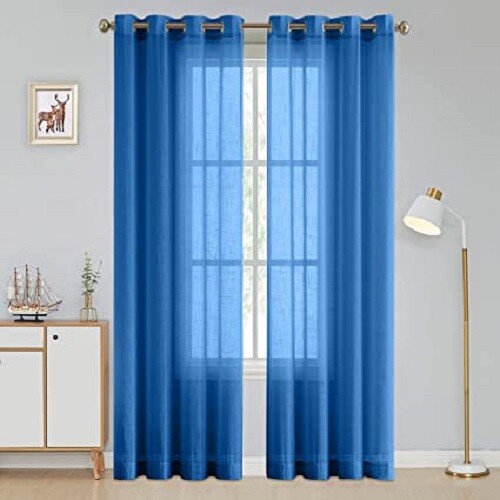 Linenweaves Cotton Linen Solid Window Curtain Set With Eyelet Rings 4.5ft x 5 ft