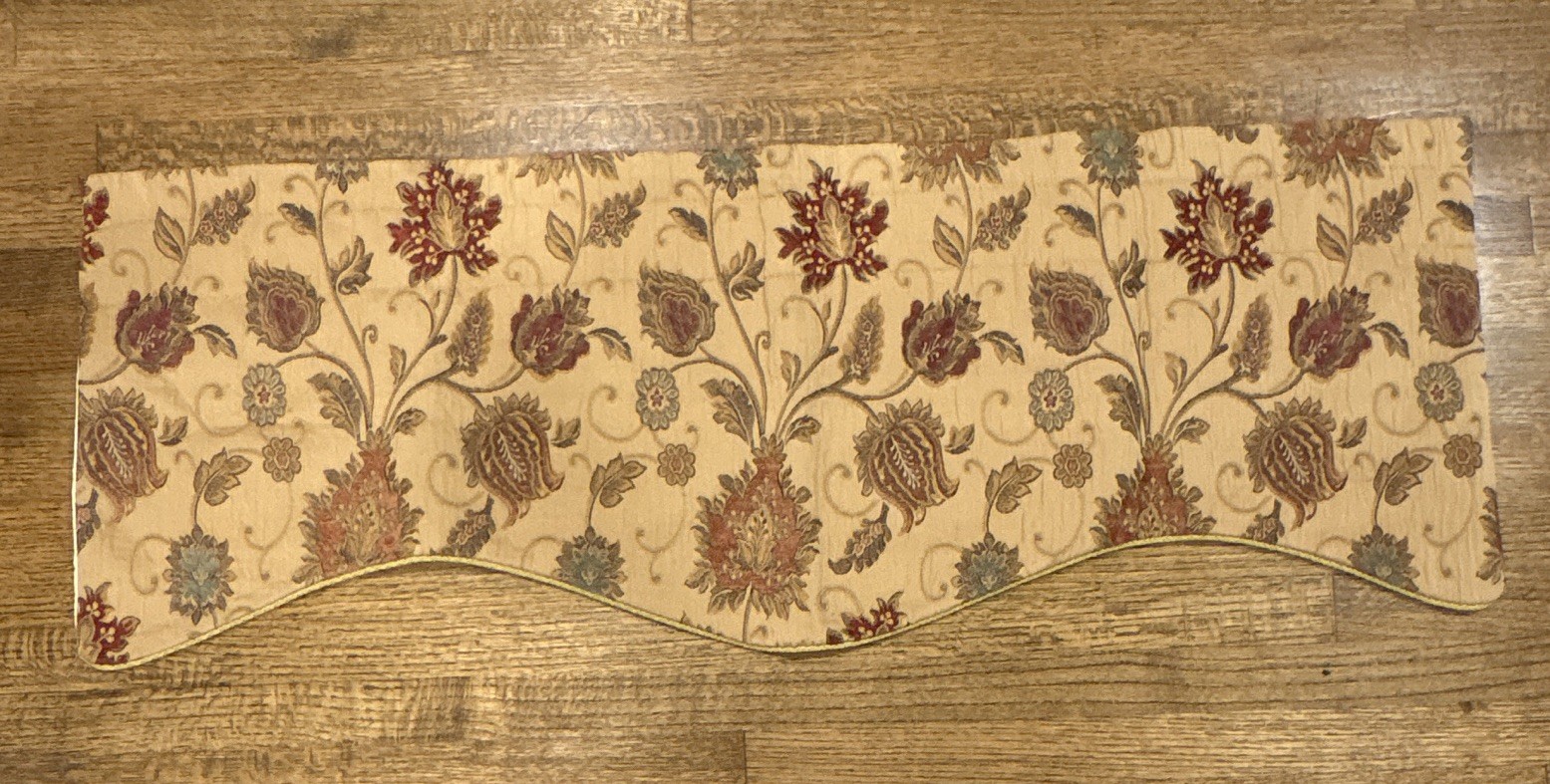NEW Open Box, Rod-Pocket, Lined Single Valence, 50×17, Beige and Burgundy