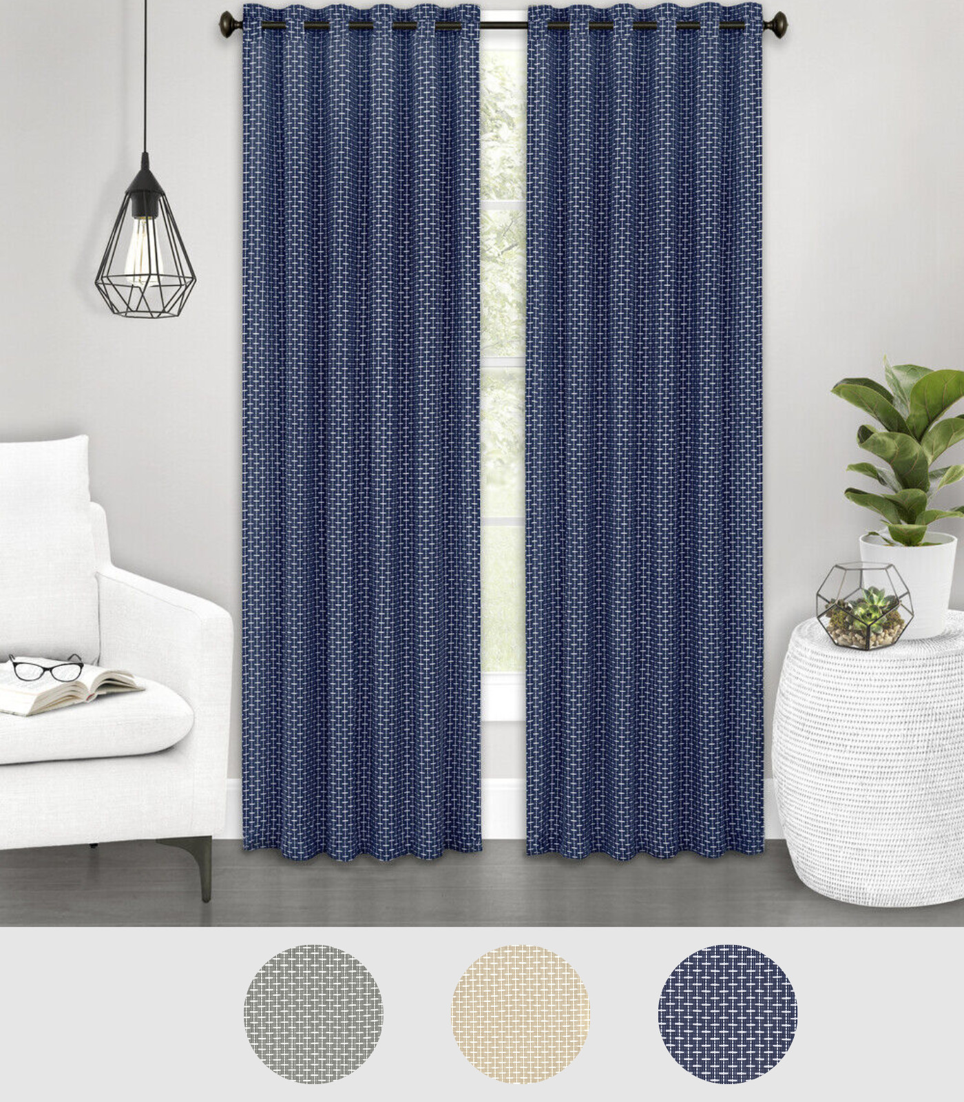 PowerSellerUSA Abstract Line Design Cotton Blackout Window Curtain Panels Set