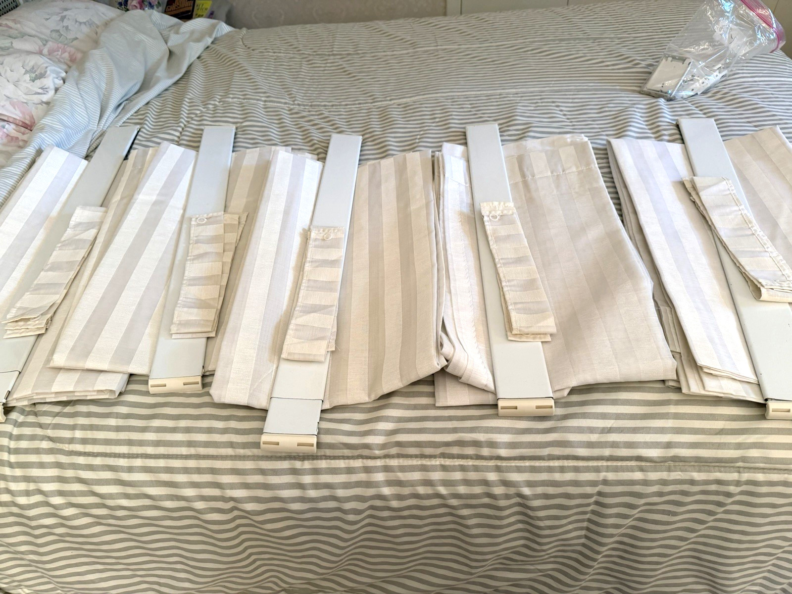 SEMI SHEER CURTAINS AND WIDE ADJUSTABLE RODS 6 PAIR WITH TIE BACKS/5 RODS