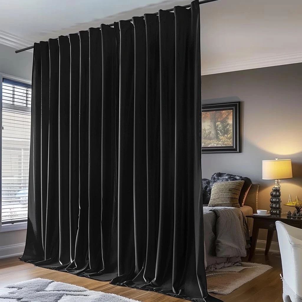 Stylish Black Ceiling Track Room Divider Curtains, Noise Reduction 100W x 84L