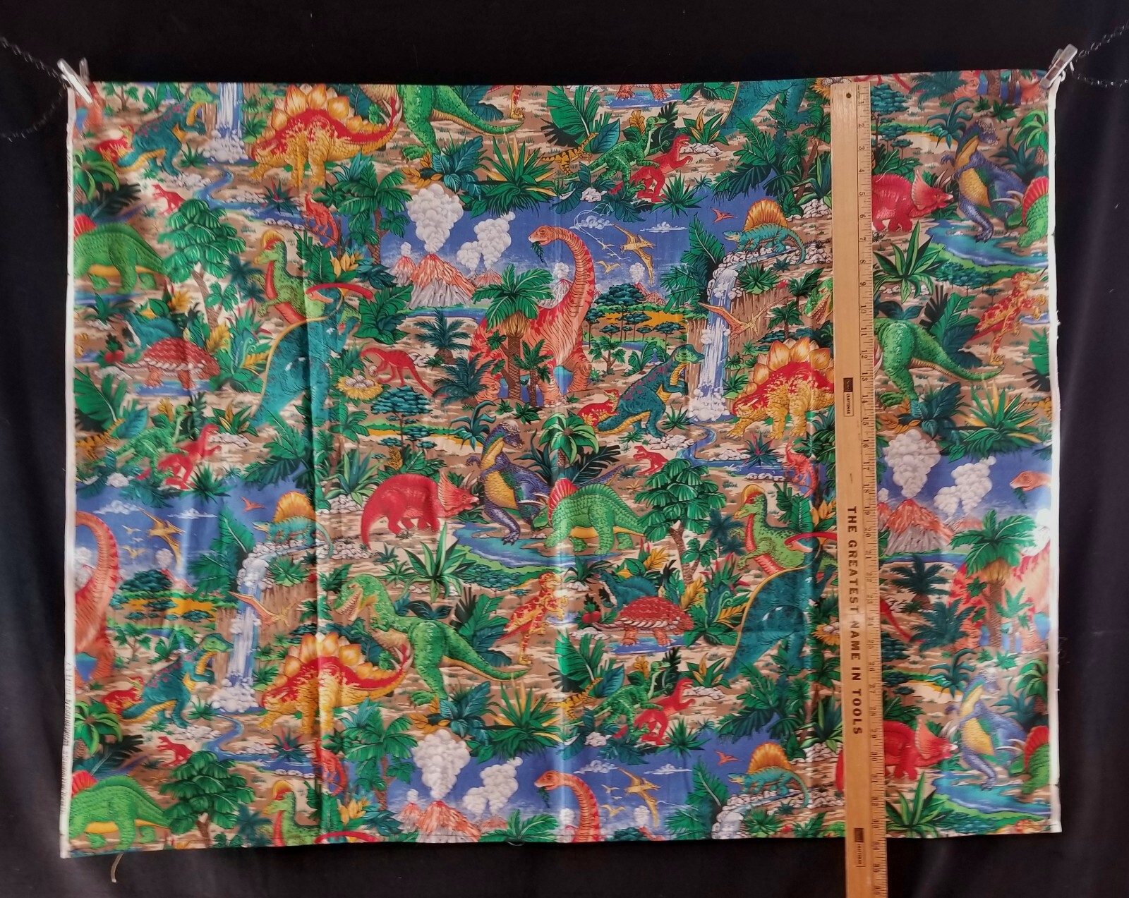 Dinosaur Print Single Childrens Curtain Or Wall Hanging Bright Colors Many Dinos
