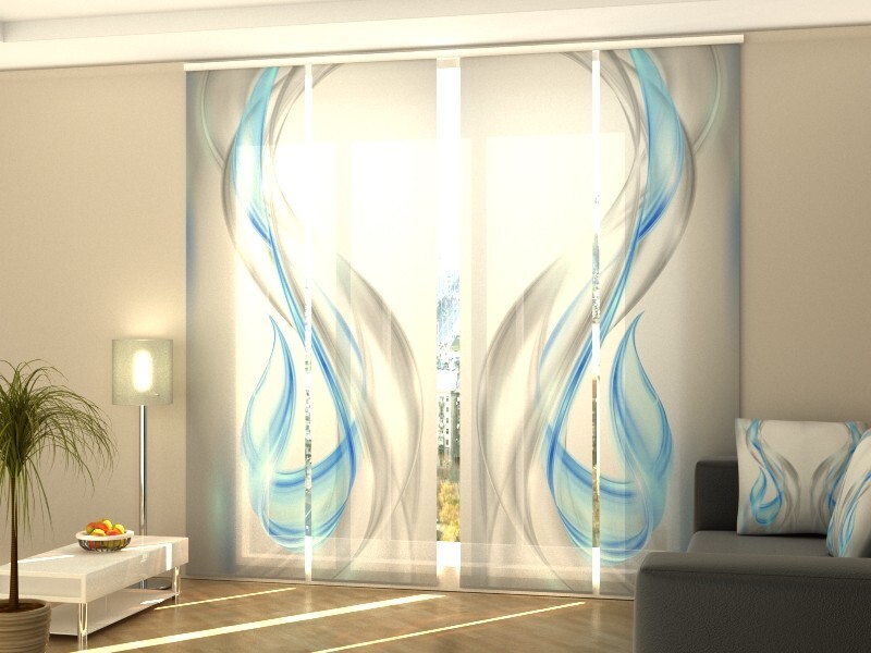 Sliding Panel Curtain for Patio Door, any sizes – Abstract Gray and Blue Waves