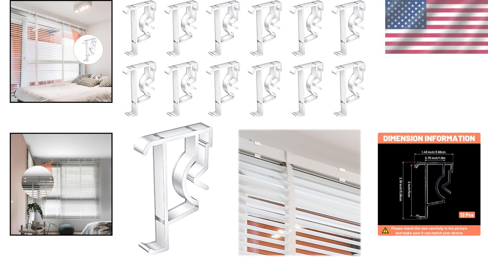 Adjustable Plastic Valance Clips for Blinds – 12 Clear Holders for Windows