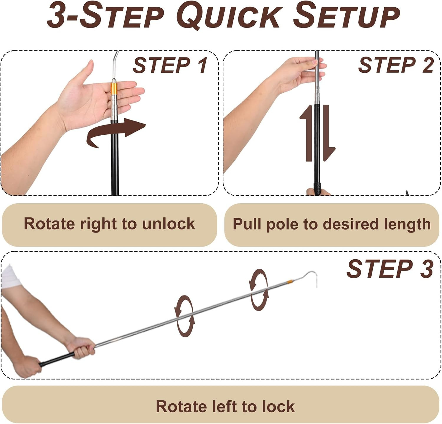Attic Pull down Hook, 63-Inch Telescopic Attic Pull down Rod, Premium Stainless
