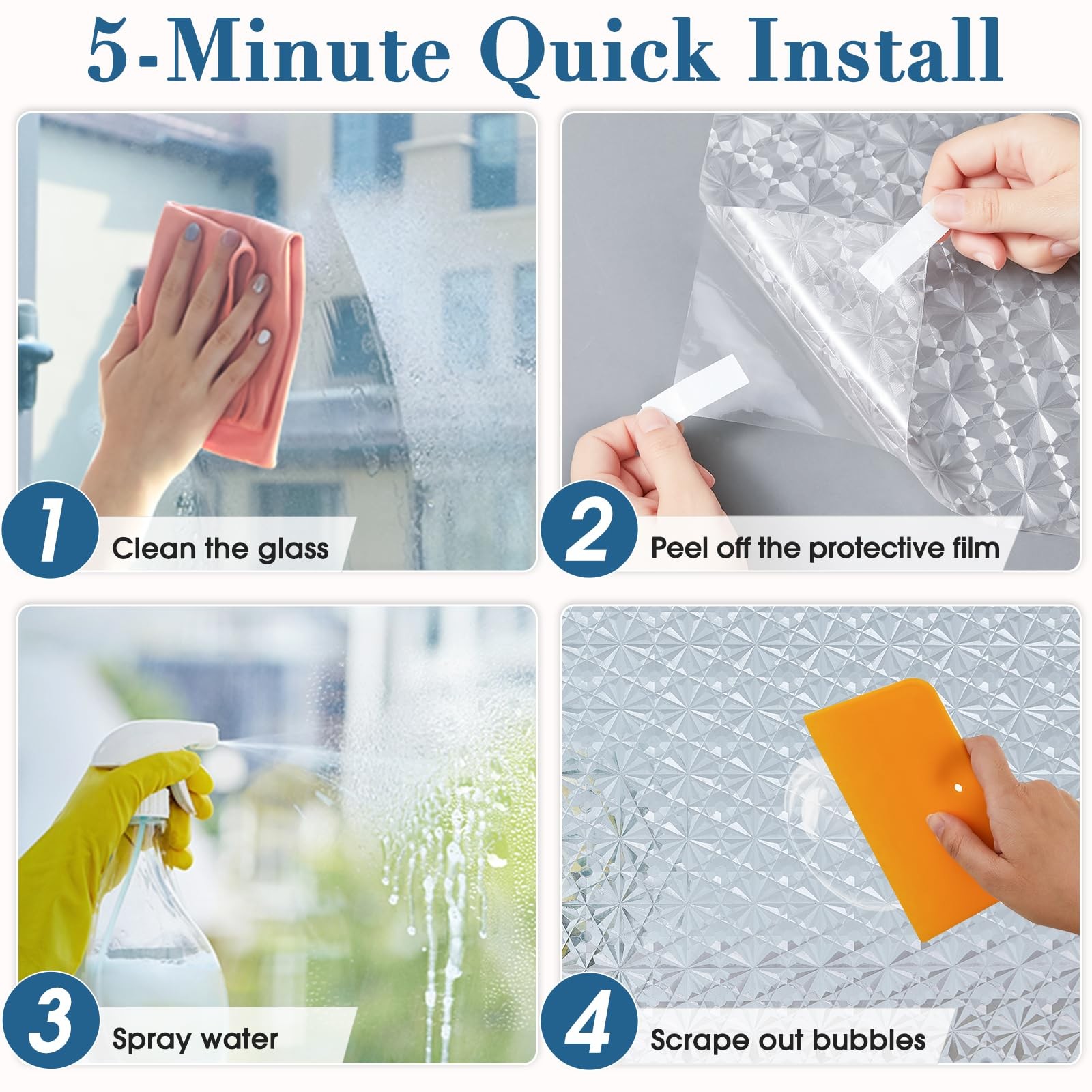 Windimiley 3D Diamond Frosted Glass Window Privacy Film, 17.5×78.7in, Pure