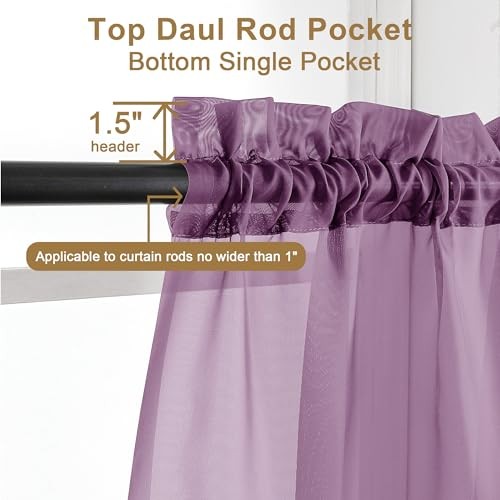 Sheer Curtains 63 Inch Length 2 Panels, Rod 42″W x 63″L (Pack of 2) Plum