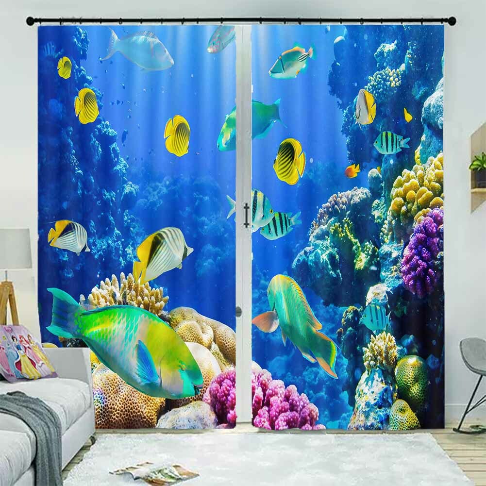 Blue Green Skin Fish 3D Curtain Blockout Photo Printing Curtains Drape Fabric