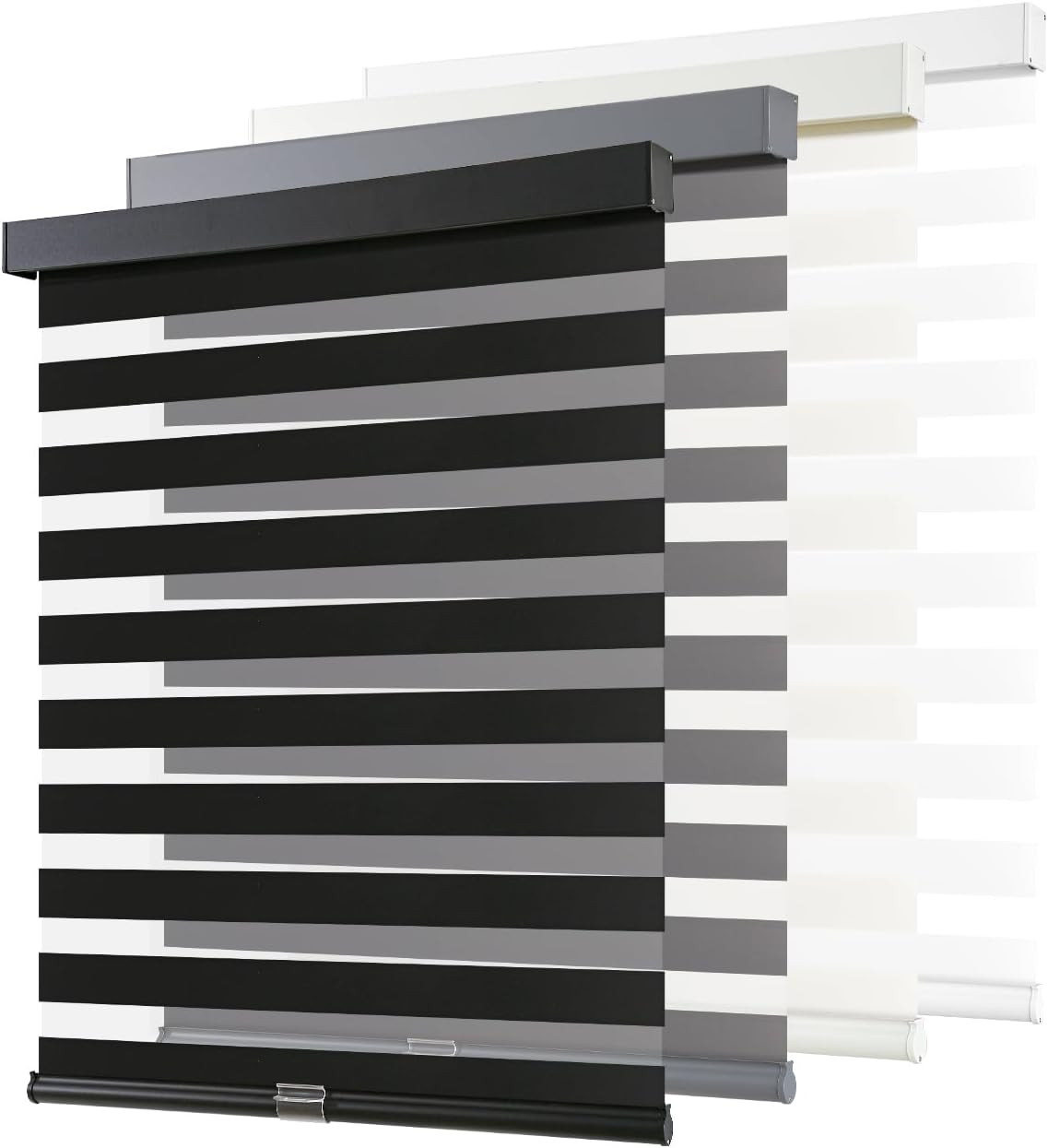 Cordless Zebra Blinds for Windows, 20″ W X 72″ H, Black | Dual Layer Light Filte
