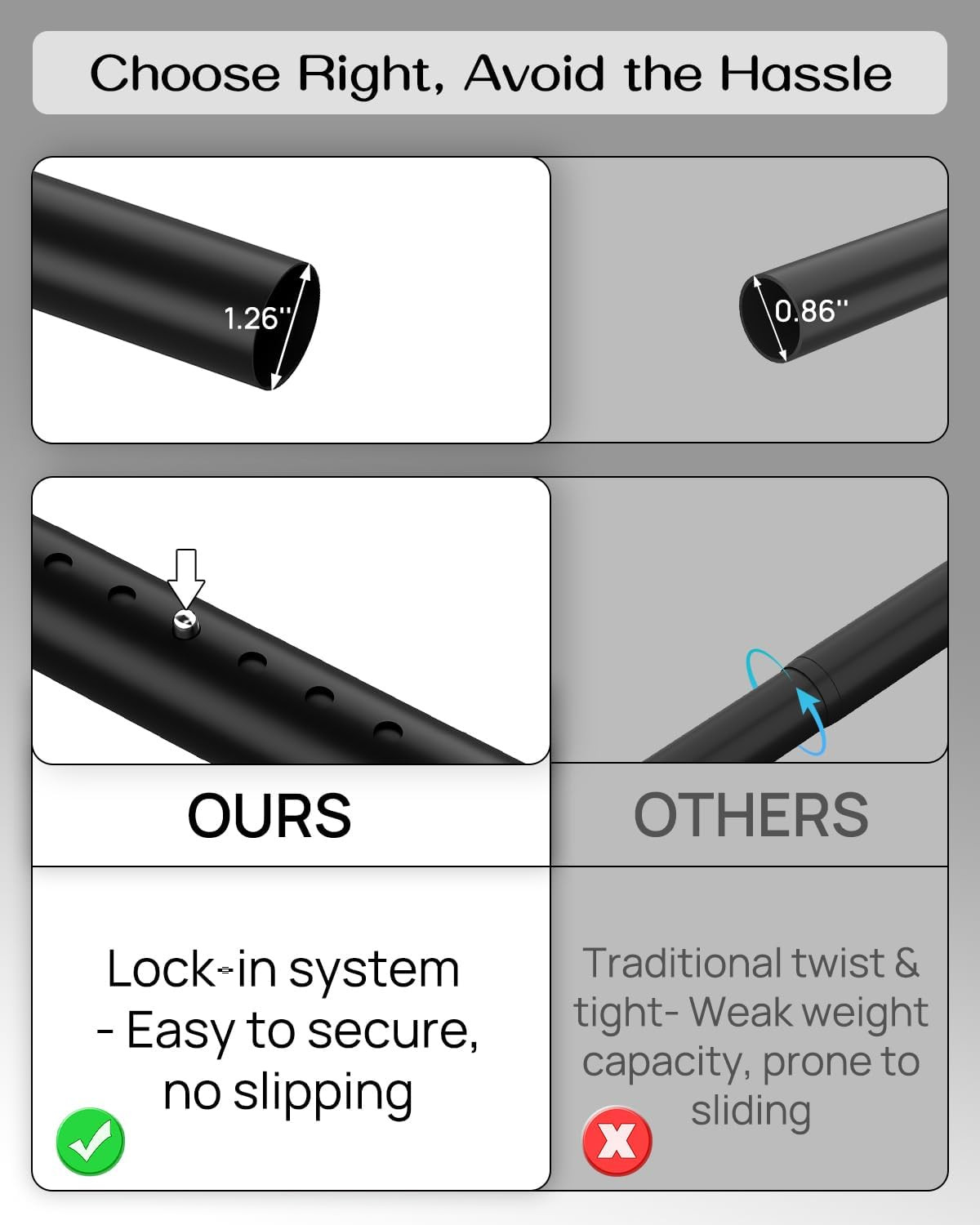 Heavy Duty Adjustable Tension Curtain Rod, 42-123 Inches, No Drill, Black