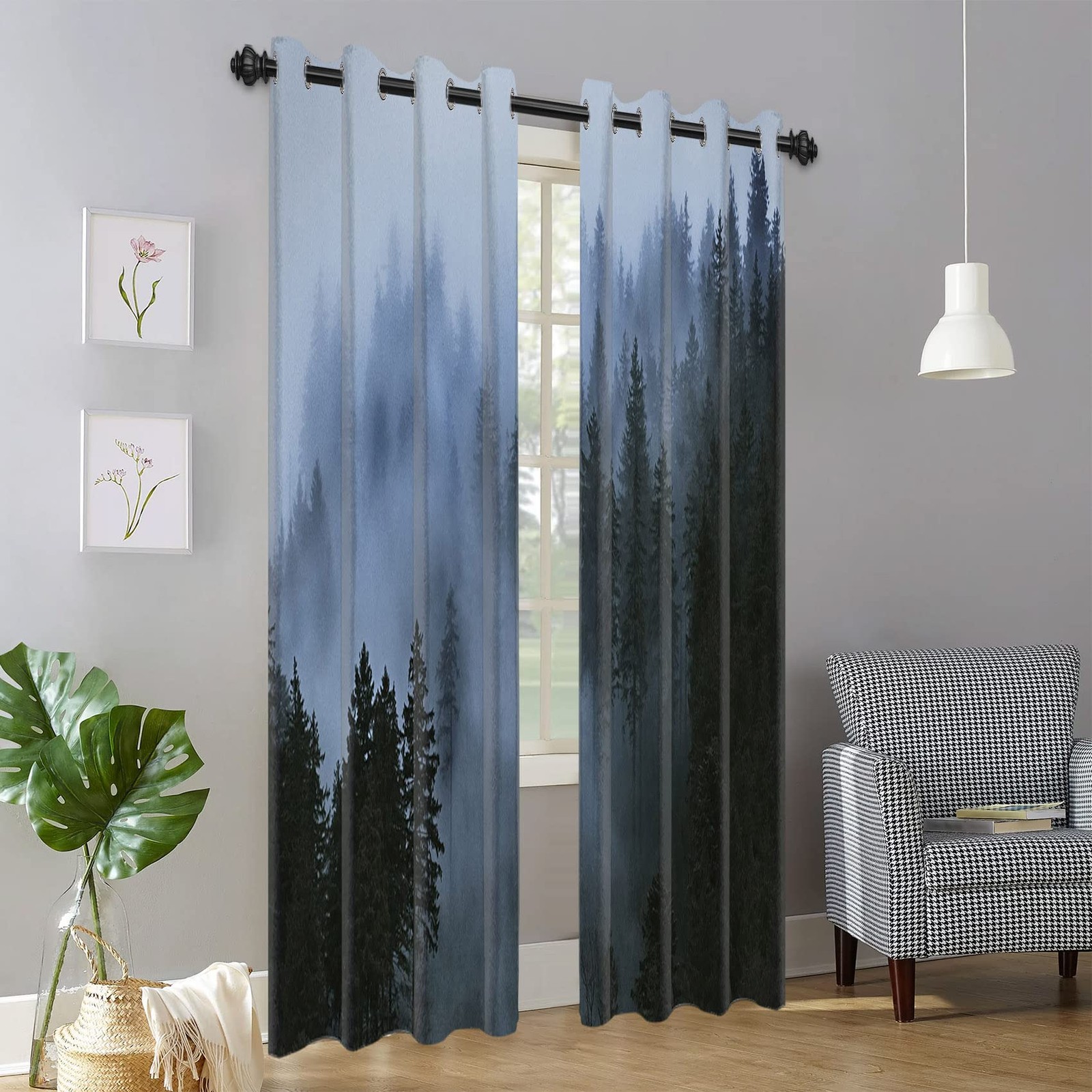 AWERT Blackout Curtains Light Blue Tree 2 Panels 42×84 inch