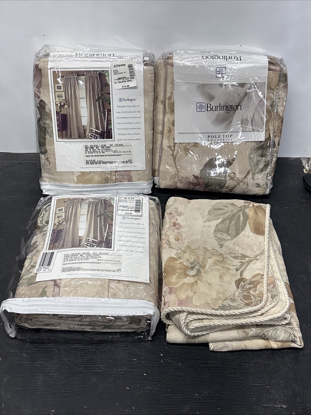 Vtg Burlington Pole Top Draperies Floral 2 Panels 84×80 Curtain Pillow Case (2)