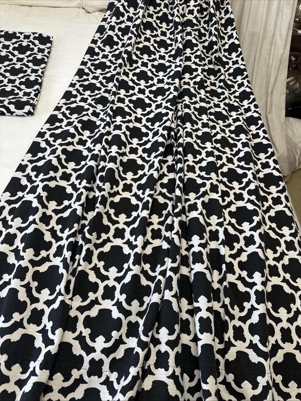 Target Threshold Farrah Fretwork Black Cream Curtains 2 Panels 52”W 82”L Glam