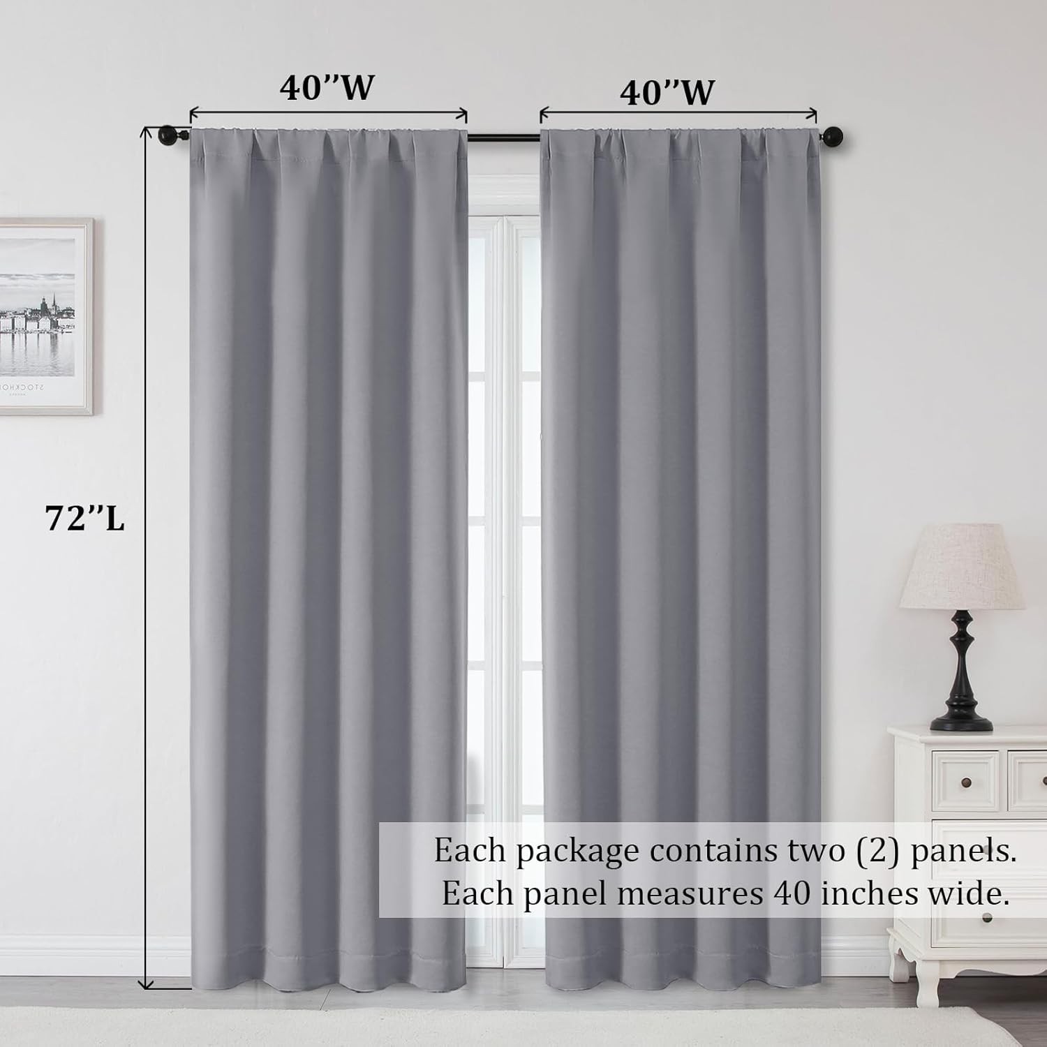 Blackout Curtains for Bedroom Living Room 72 Inch Length 2 Panels Set, Privacy T