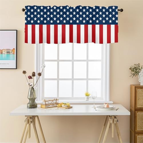 4th of July Kitchen Curtains 45″W x 18″L (Pack of 1) Blue Red White Stars