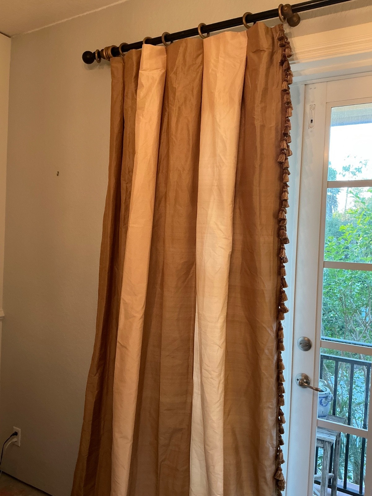SILK Custom Lined Left DRAPERY PANEL 127” H by 51” W Pleated/Tassels #3